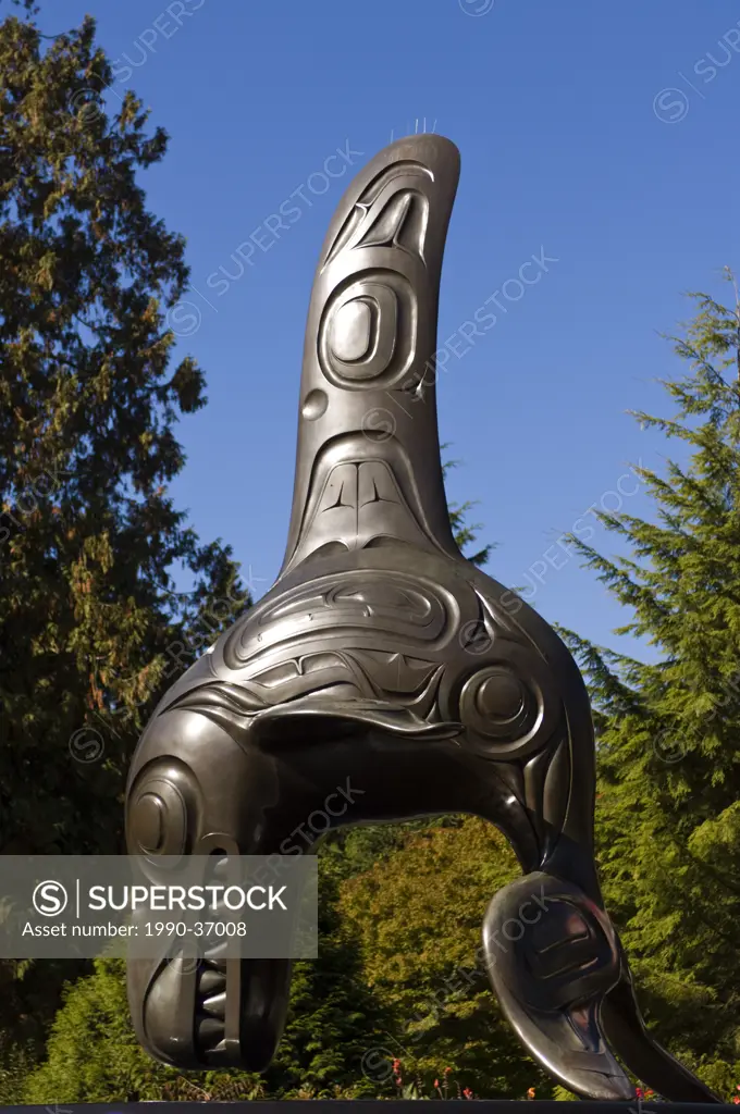 Bill Reid Orca sculpture at Vancouver Aquarium, BC, Canada.