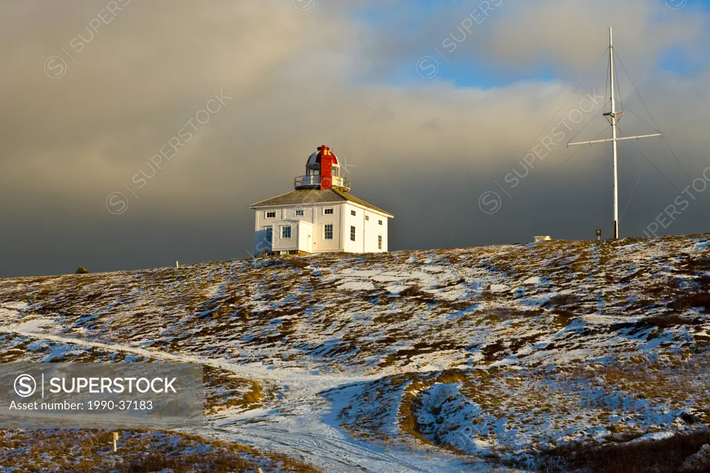 Lighthouse at Cape Spear National Historic Site in winter, Newfoundland and Labrador, Canada.