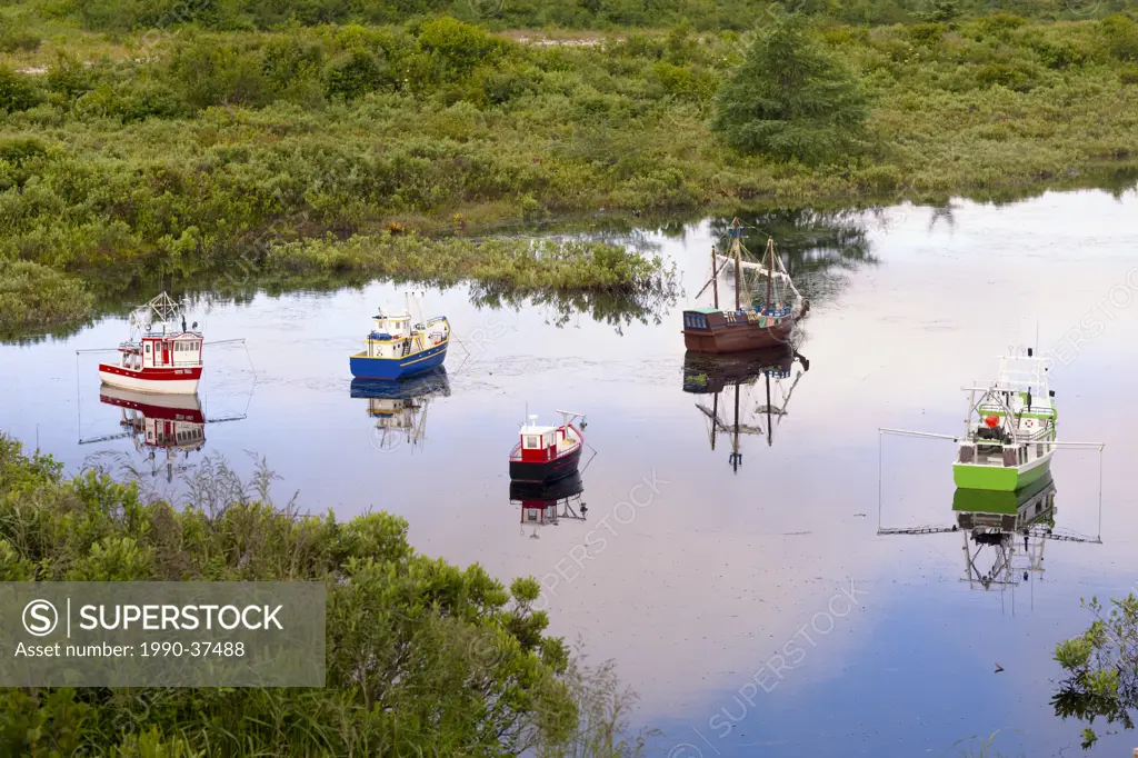 Model boats in a pond, Witless Bay, Newfoundland and Labrador, Canada.