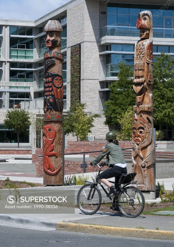 Coast Salish totems at City Hall,Victoria, British Columbia, Canada
