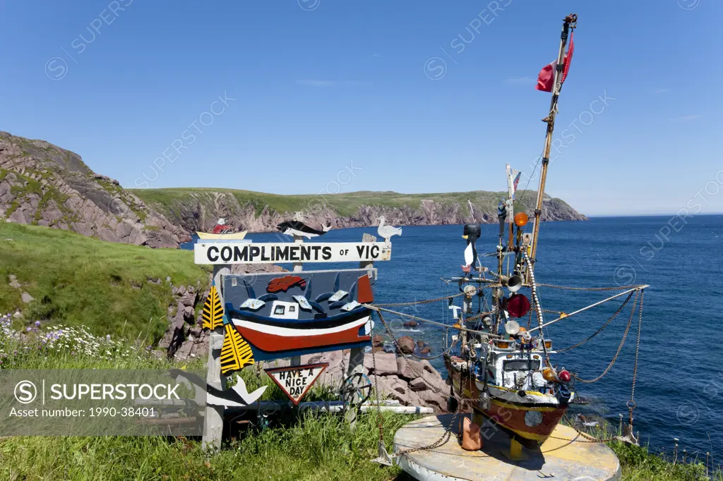 Marine Folk Art displayed along the coastline of Bay De Verde, Newfoundland and Labrador, Canada.