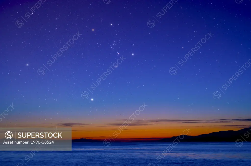 Orion constellation over the Georgia Strait, British Colulmbia, Canada.