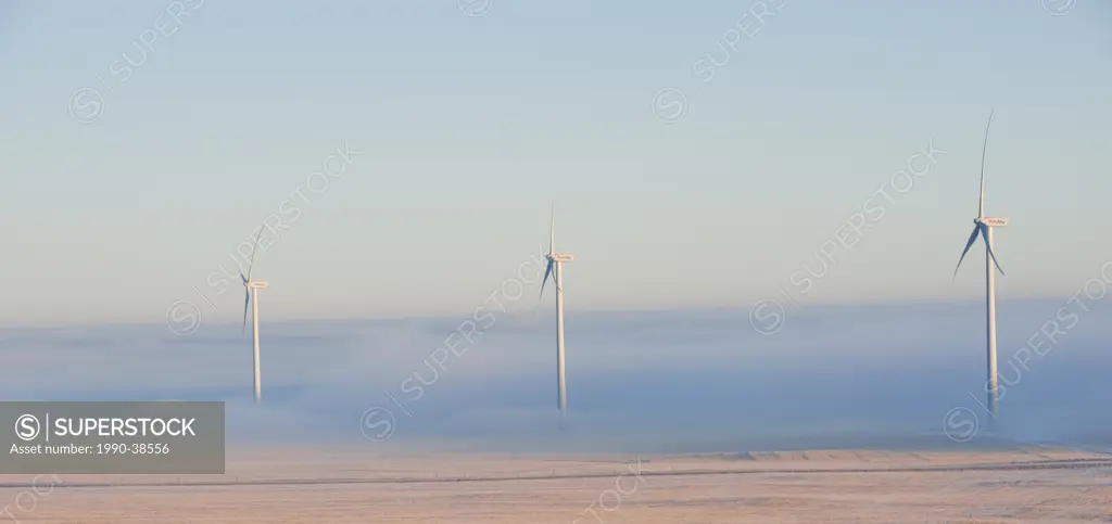 Wind turbine genertors near Fort McLeod Southwest Alberta Canada