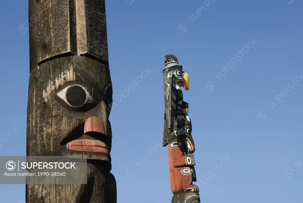 Totem poles at Thunderbird Park in Victoria, British Columbia, Canada.