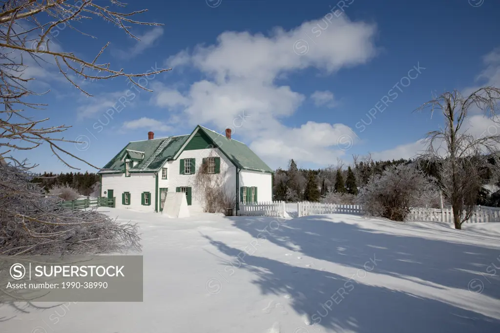 Silver thaw in winter at Anne of Green Gables House, Green Gables National Historic Site, Prince Edward Island National Park, Cavendish, Prince Edward...