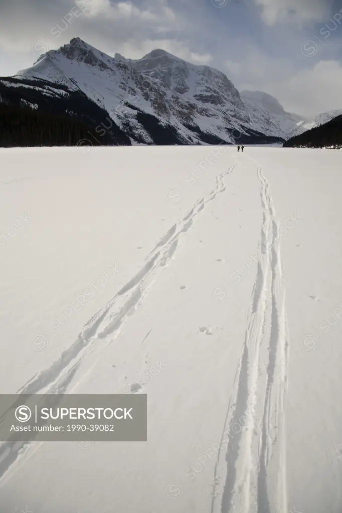 Two men backcountry skiing, Wapta Icefields, Alberta, Canada