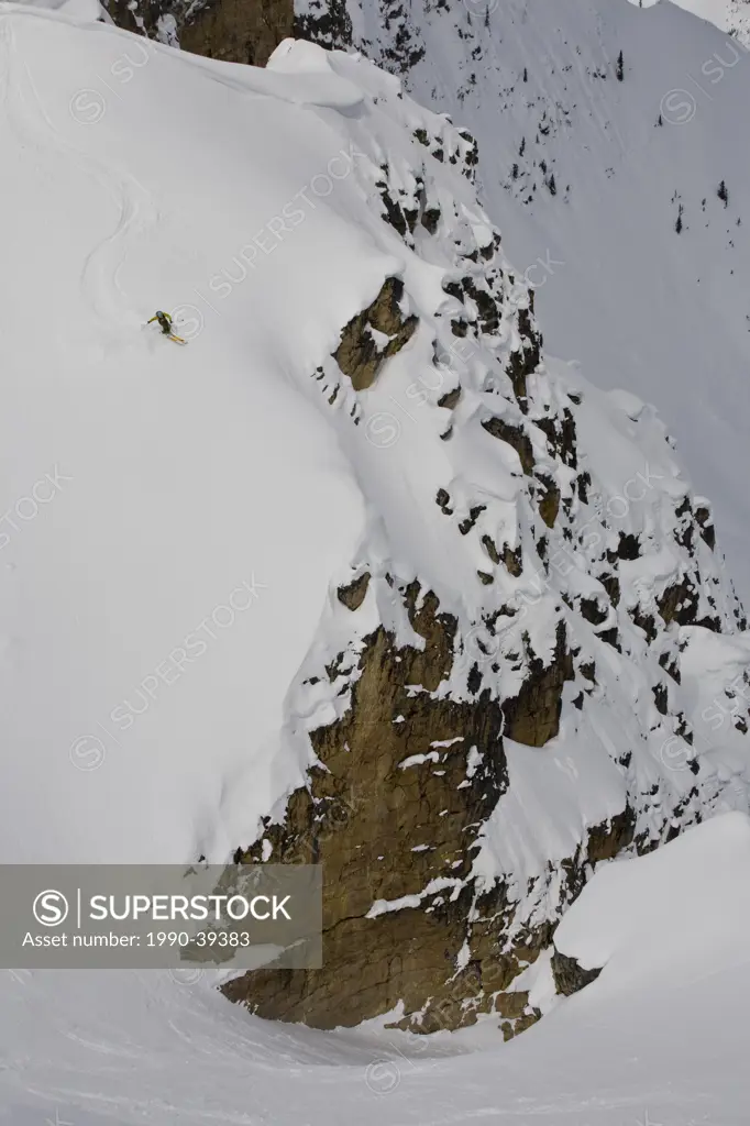 A backcountry skier skiing, Kicking Horse Backcountry, Golden, British Columbia, Canada