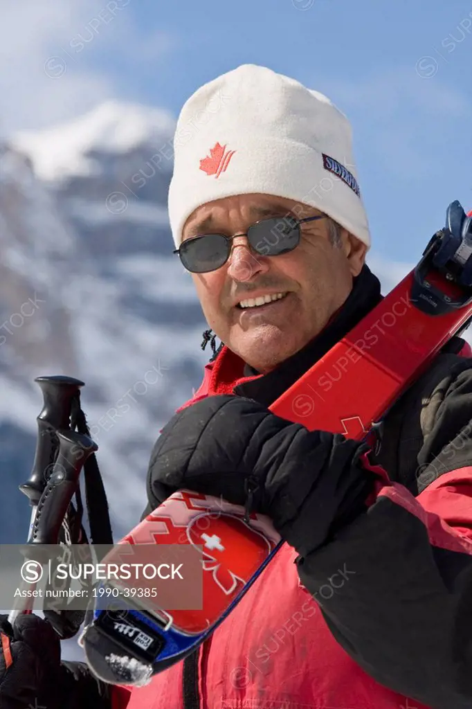Man with ski gear, Parker Ridge, Banff National Park, Alberta, Canada