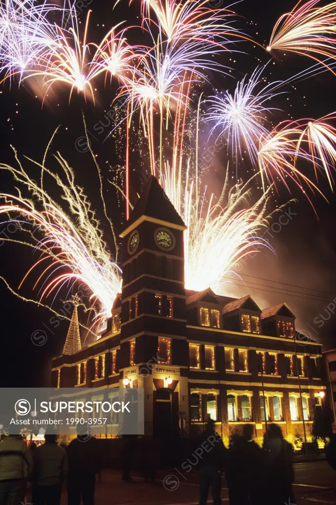 Fireworks over Duncan´s City Hall, Vancouver Island, British Columbia, Canada
