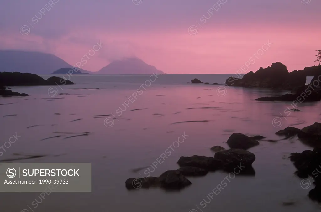 Sunset in Rennell Sound, Haida Gwaii Queen Charlotte Islands, British Columbia, Canada.