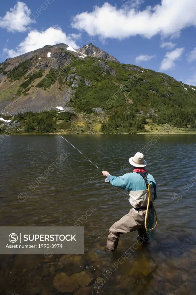Flyfisherman at Silvern Lake, Smithers, british columbia, canada