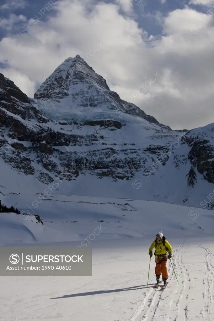 A man ski touring, Mount Assiniboine, Mount Assiniboine Provincial Park, British Columbia, Canada