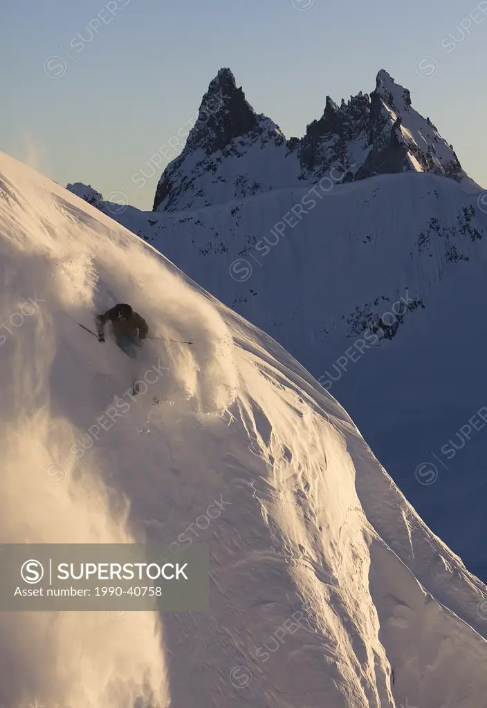 Downhill skiing on Brandywine Mountain, Coast Mountains, British Columbia, Canada.