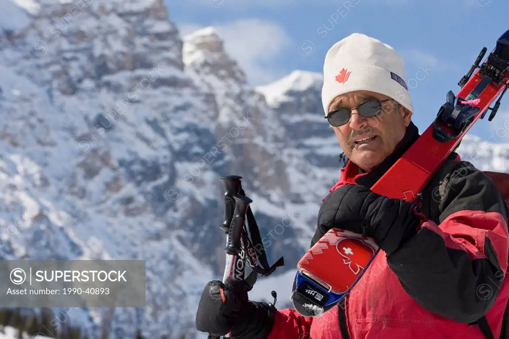 Man with ski gear, Parker Ridge, Banff National Park, Alberta, Canada