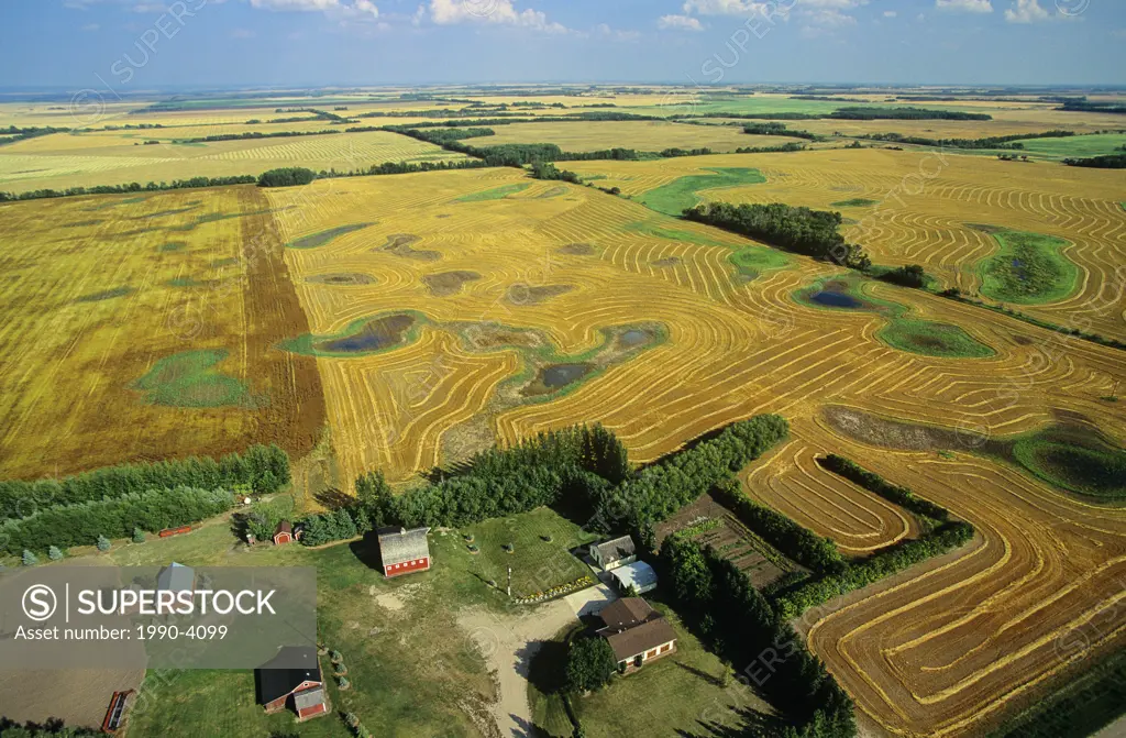Aerial of farmingn in saskatchewan, Canada