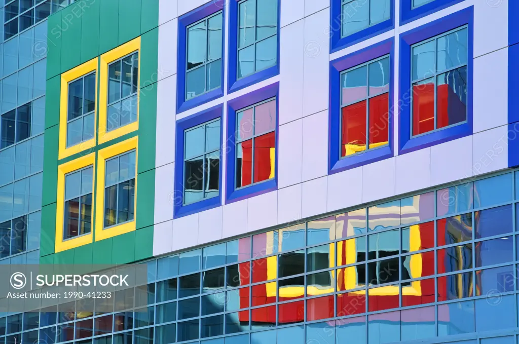 Colorful window reflections, Alberta Children´s Hospital, Calgary, Alberta, Canada