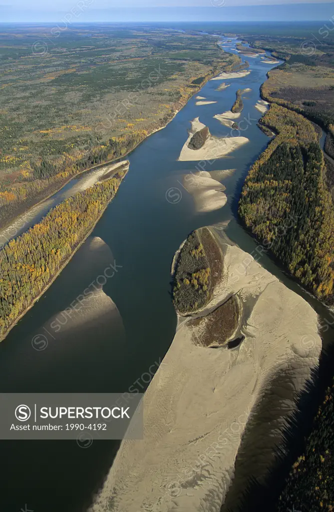 aerial of the Athabasca river, Alberta, Canada
