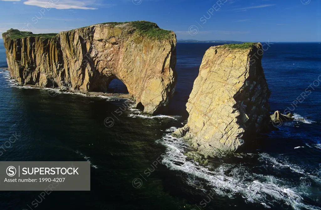 Aerial of pierce rock, Quebec, Canada