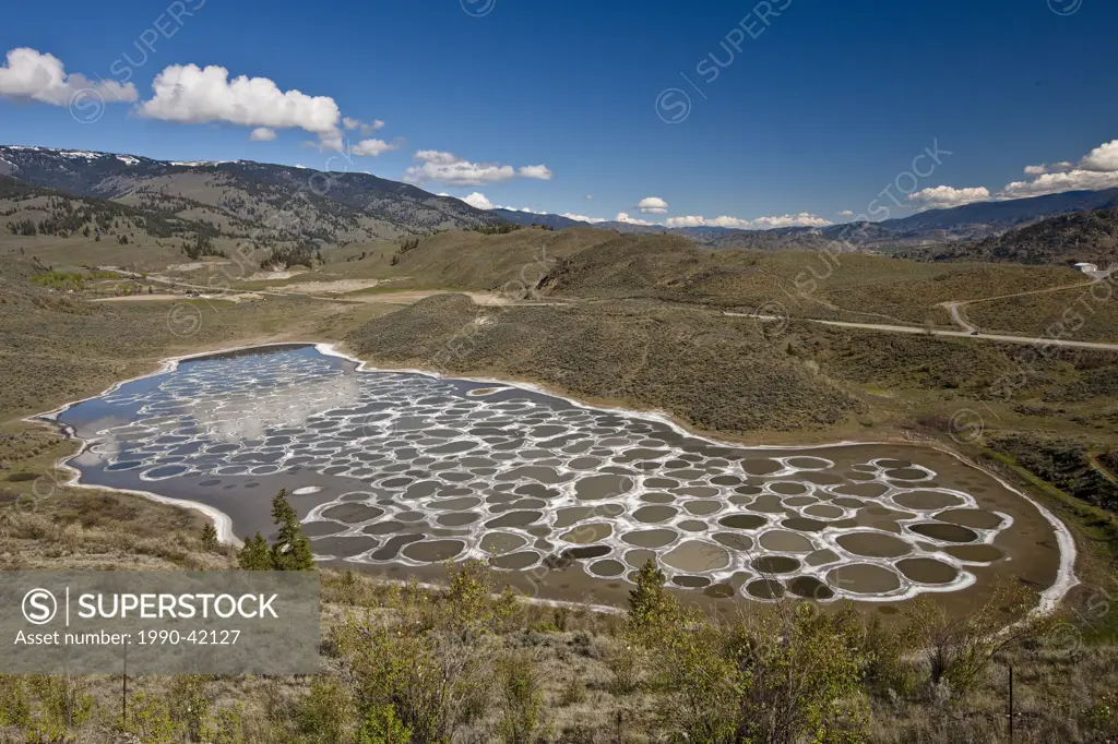 Spotted Lake near Osoyoos, BC, Canada. Originally known to the First Nations of the Okanagan Valley as Khiluk, they considered it a sacred site.