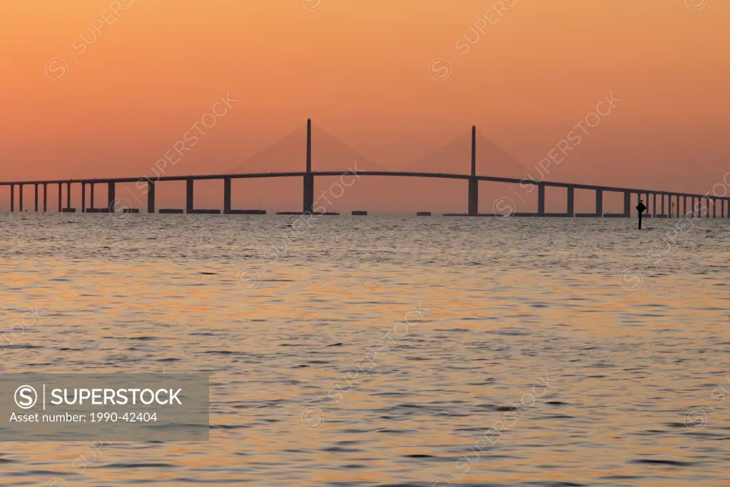 Dawn, Bob Graham Sunshine Skyway Bridge, spanning Tampa Bay, Florida, United States of America