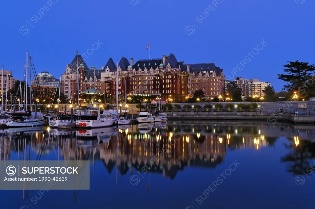 The Empress Hotel reflected in the Inner Harbour, Victoria, British Columbia, Canada