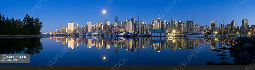 Moonrise over Vancouver from Stanley Park, British Columbia, Canada
