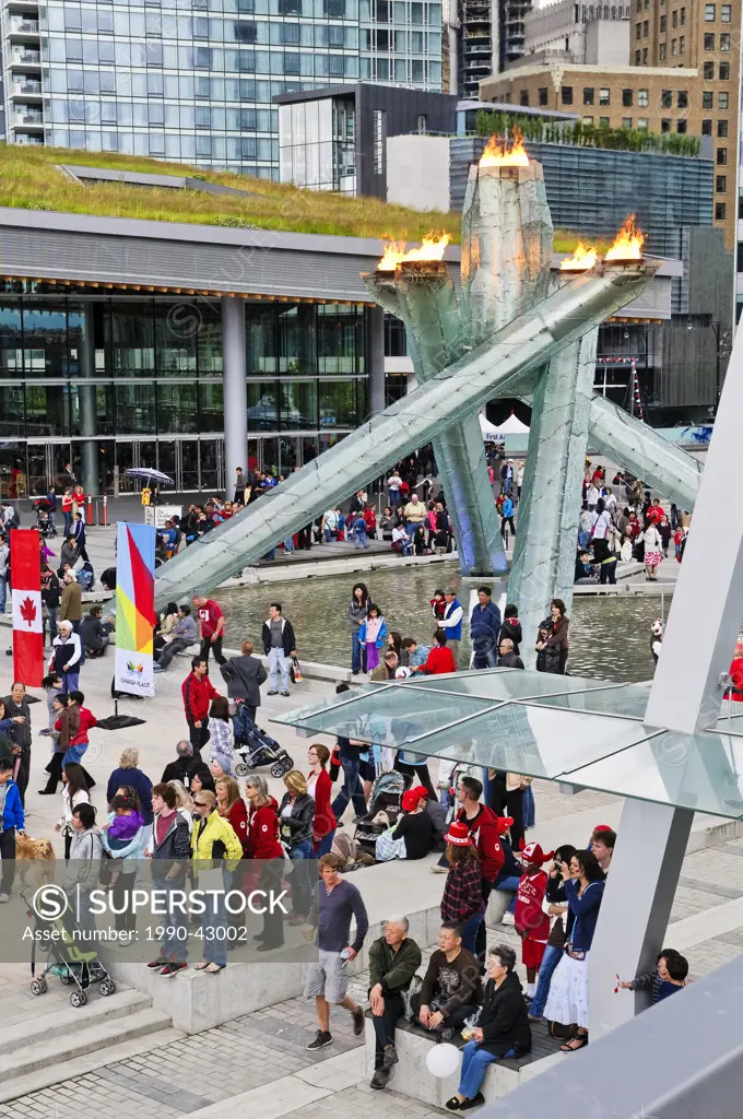 Olympic Flame re_lit on Canada Day at Jack Poole Plaza, Vancouver Convention Centre, Vancouver, British Columbia, Canada