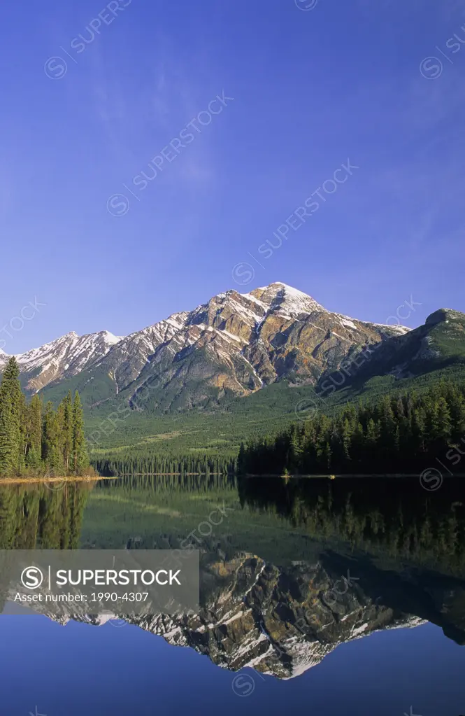 Pyramid Mountain and Lake with reflection, Jasper National Park, Alberta, Canada