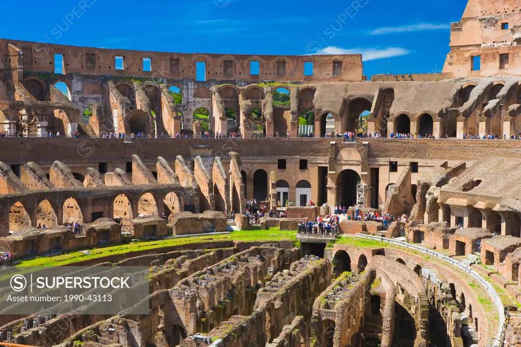 Interior of the Colosseum showing the hypogeum, Rome, Italy