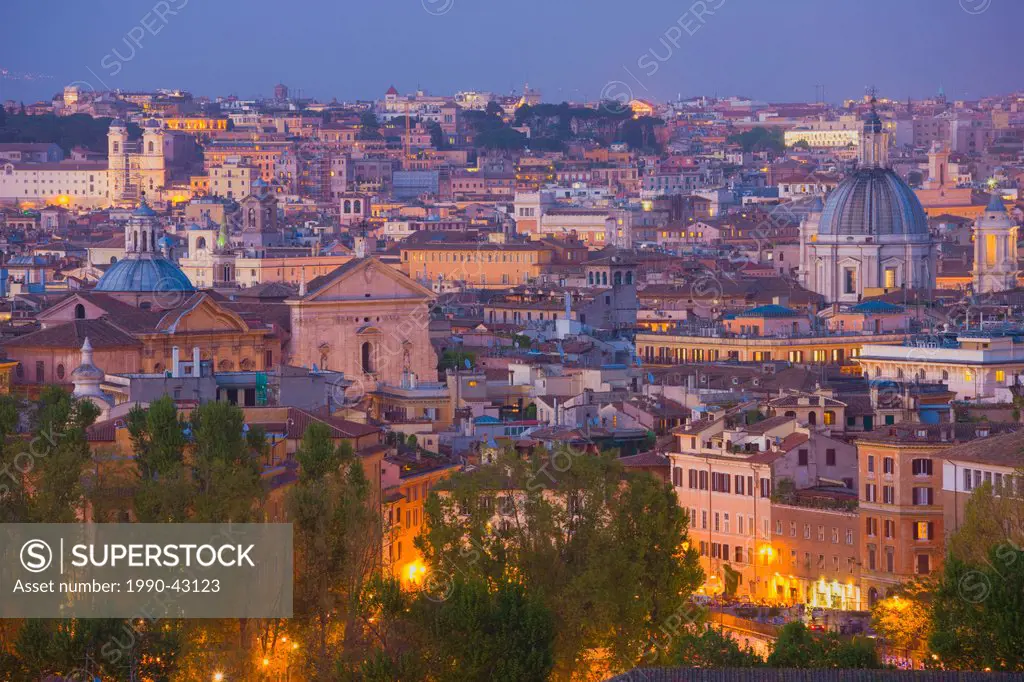 Overview of the historic center of Rome at night, Rome, Italy