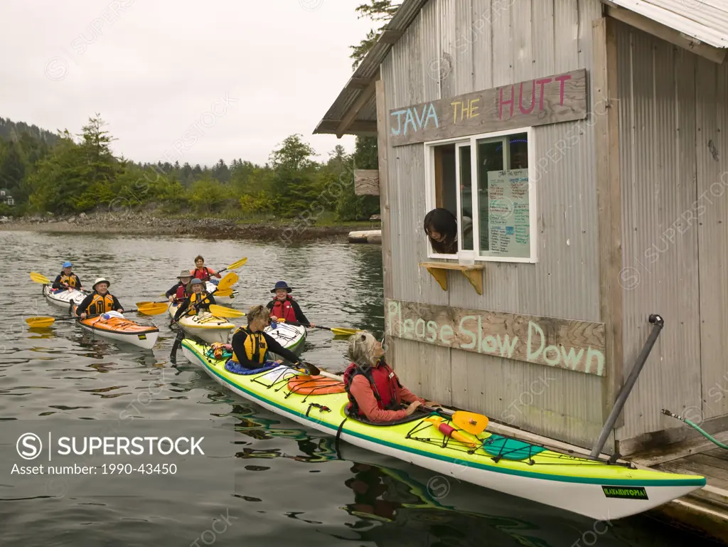 ´Java The Hutt´, a drive through floating coffee shop in the small native village of Kyuquot caters to Kayakers and recreational boaters alike. Kyuquo...