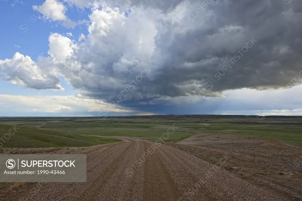Thunderstorm over the Frenchman River Valley in Grasslands National Park, Saskatchewan, Canada.