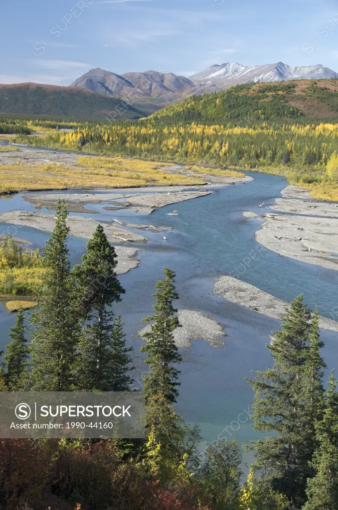 Nenana River and Alaska Range mountains near Cantwell, Alaska.
