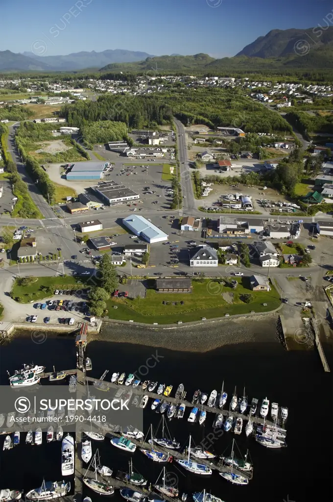 Aerial of Port McNeill on Northern Vancouver Island, british columbia, canada