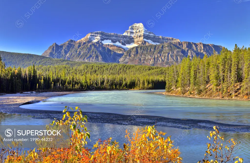 Mt Christie and Athabasca River, Jasper National Park, Alberta, Canada