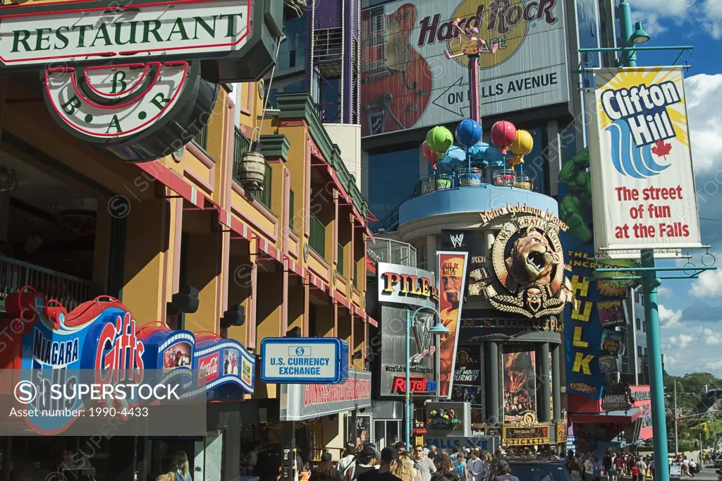 Clifton Hill is the major tourist promenade in niagara Falls  The street contains a number of gift shops, restaurants, hotels and themed attractions  ...