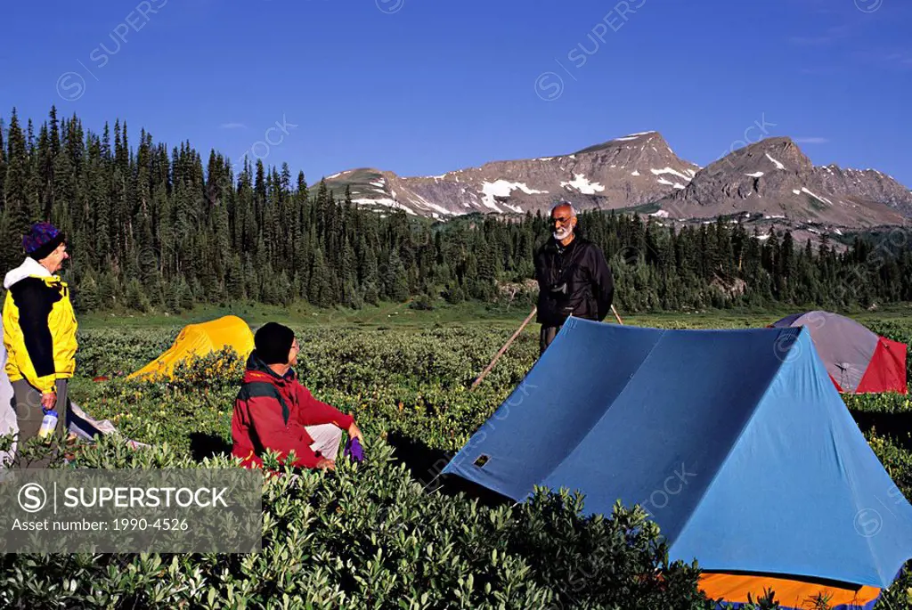 Campers, O´Brien Meadows, Mount Assiniboine Provincial Park, British Columbia, Canada