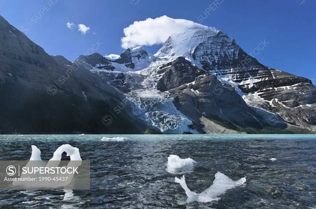 Heart shapes in Ice chunks calved from Berg Glacier in Berg Lake, Mount Robson, Mount Robson Provincial Park, British Columbia, Canada