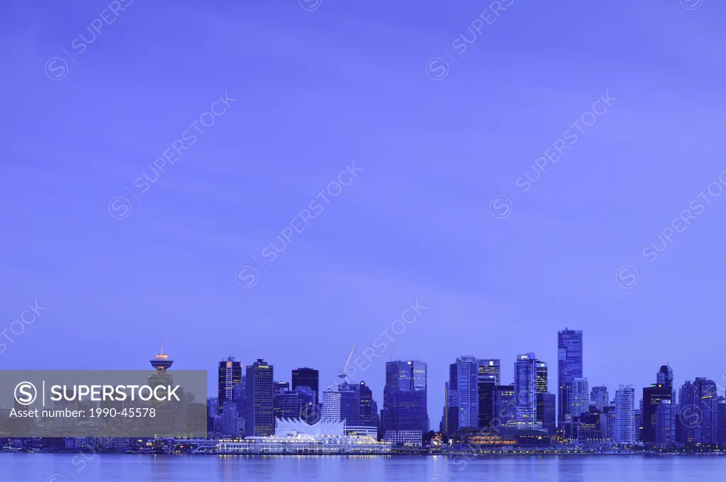 The skyline of the city of Vancouver, British Columbia, Canada.