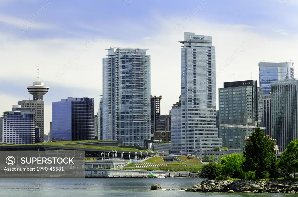 Some buildings, including the Shaw Tower, in downtown Vancouver, British Columbia, Canada.