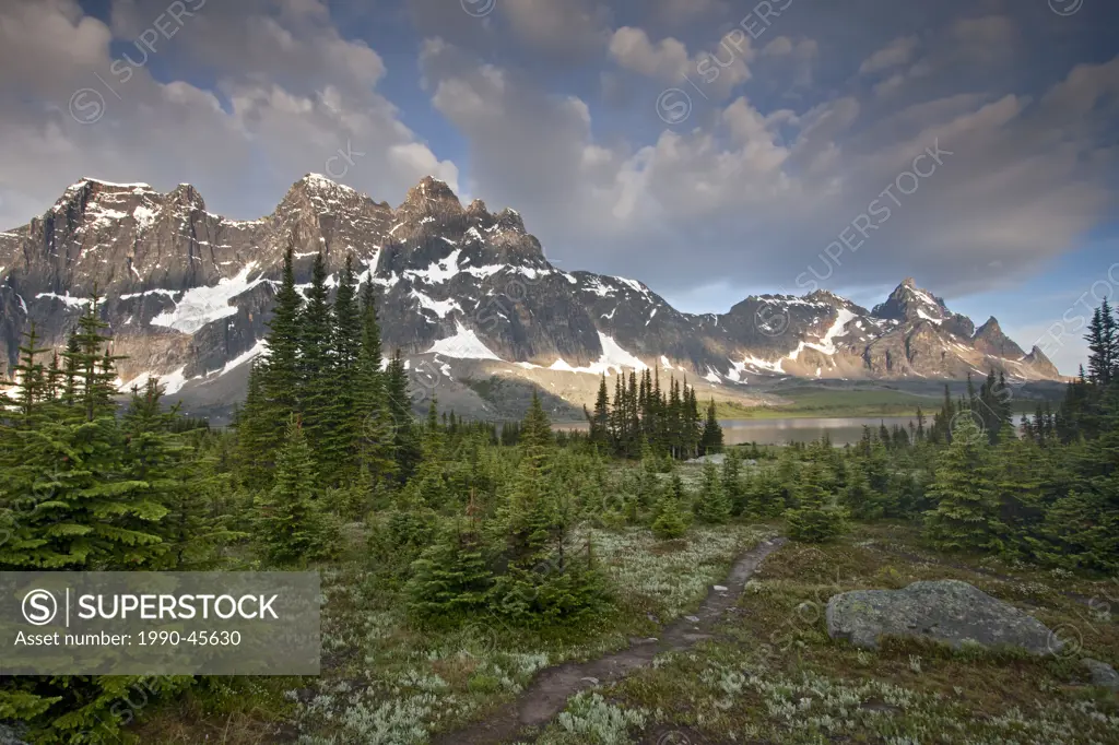 Early morning light on The Ramparts and Amethyst Lake, Tonquin Valley, Jasper National Park, Alberta, Canada