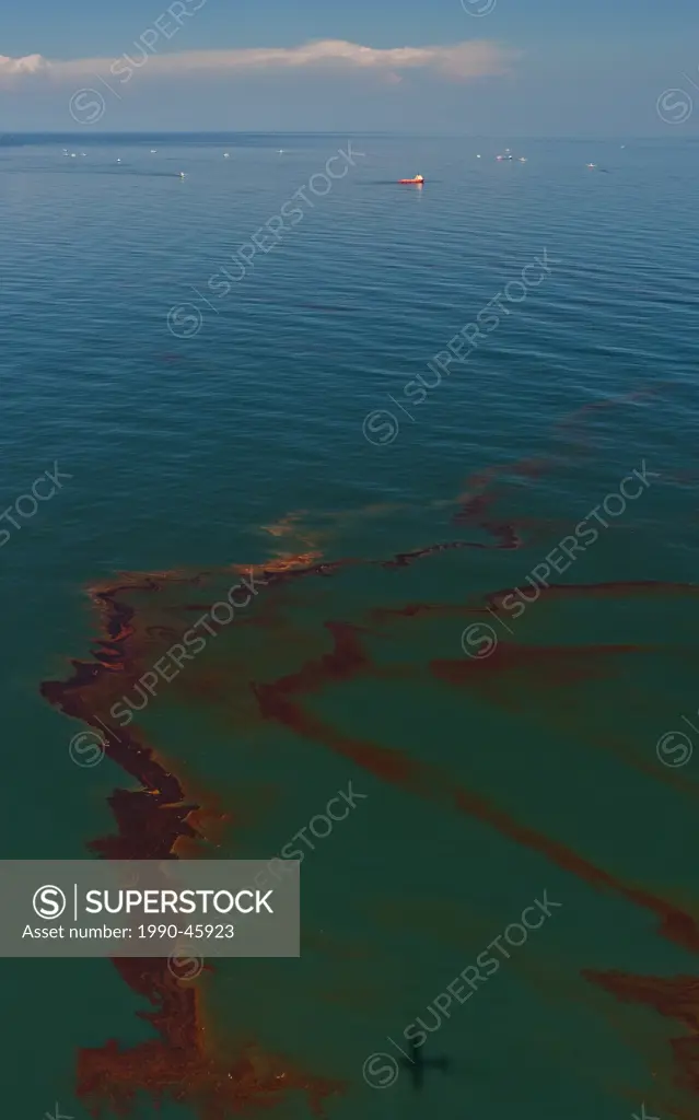 Oil spill on Ocean, Georgia Strait , British Columbia, Canada
