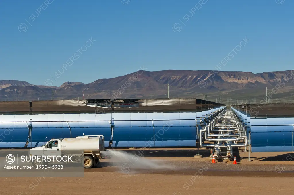 Dust control at Neveda Solar One solar power plant, Boulder City, Mojave Desert, California, United States of America.
