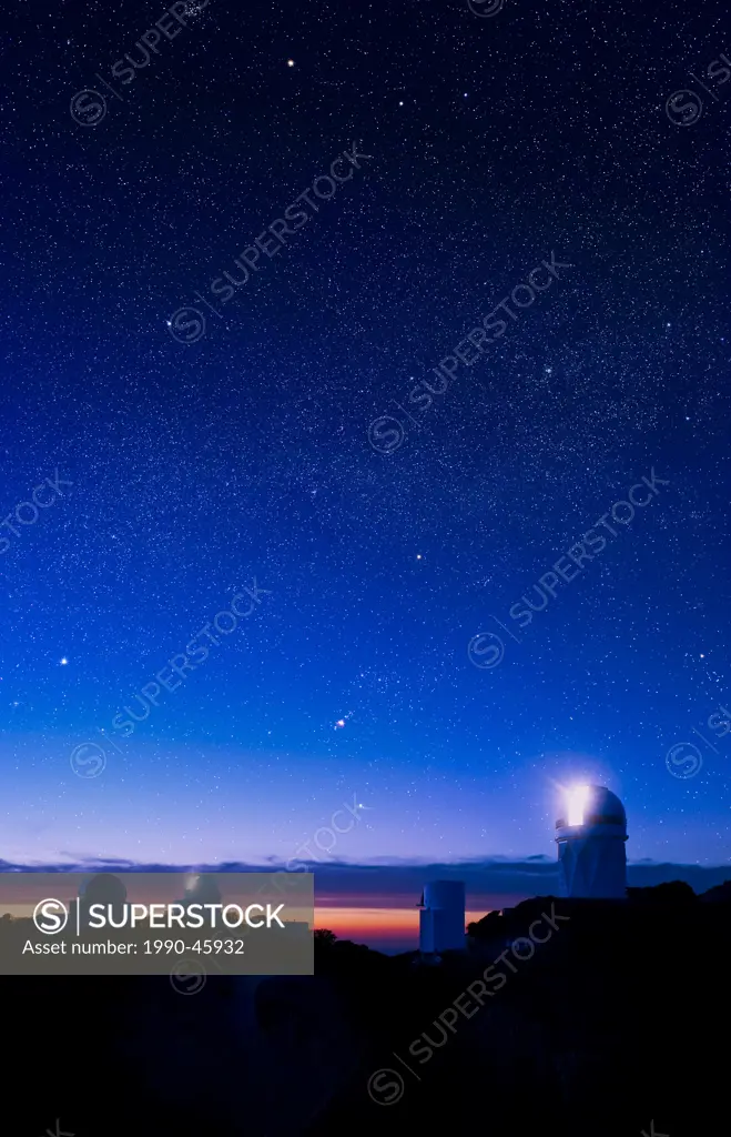 From left to right: Spacewatch 1.8 m telescope, Spacewatch .9 m telescope, Steward Observatory´s Bok 2.3 m telescope, Kitt Peak National Observatory M...