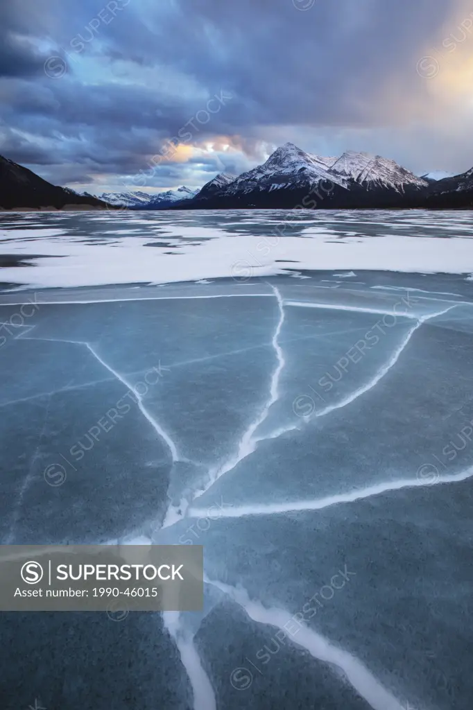 Abraham Lake at Kootenay Plains, Bighorn Wildlands, Alberta, Canada.