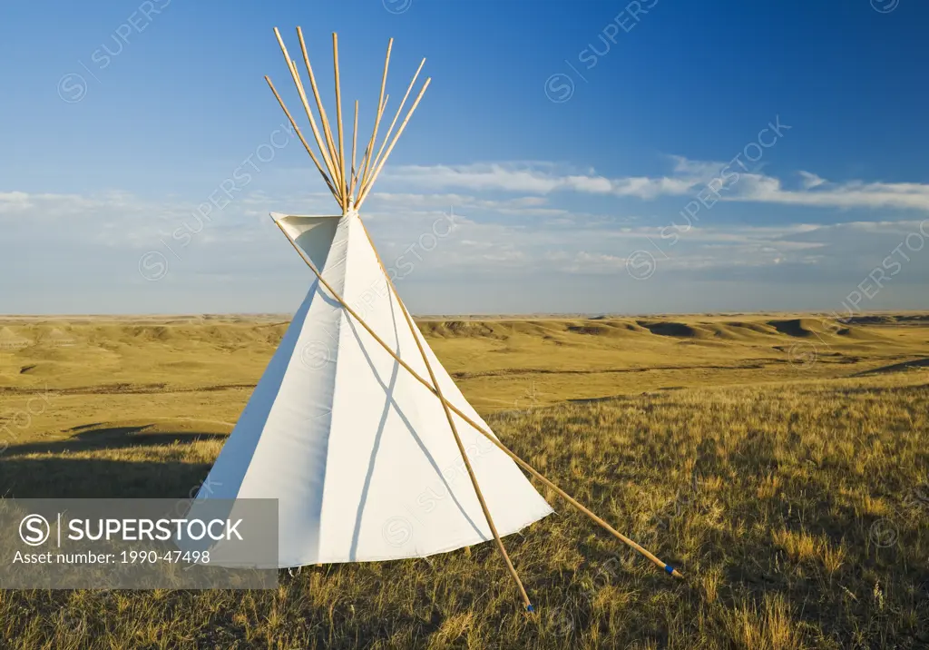 Tipi on hill, West Block, Grasslands National Park, Saskatchewan, Canada