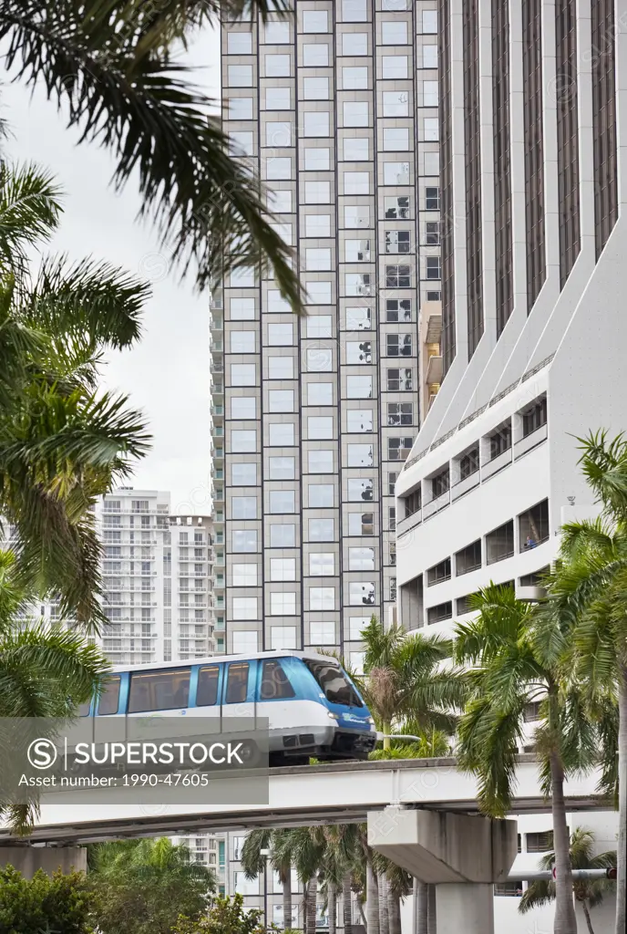 Metromover, the free public transit service operated by the city of Miami_Dade. Miami, Florida, United States of America.