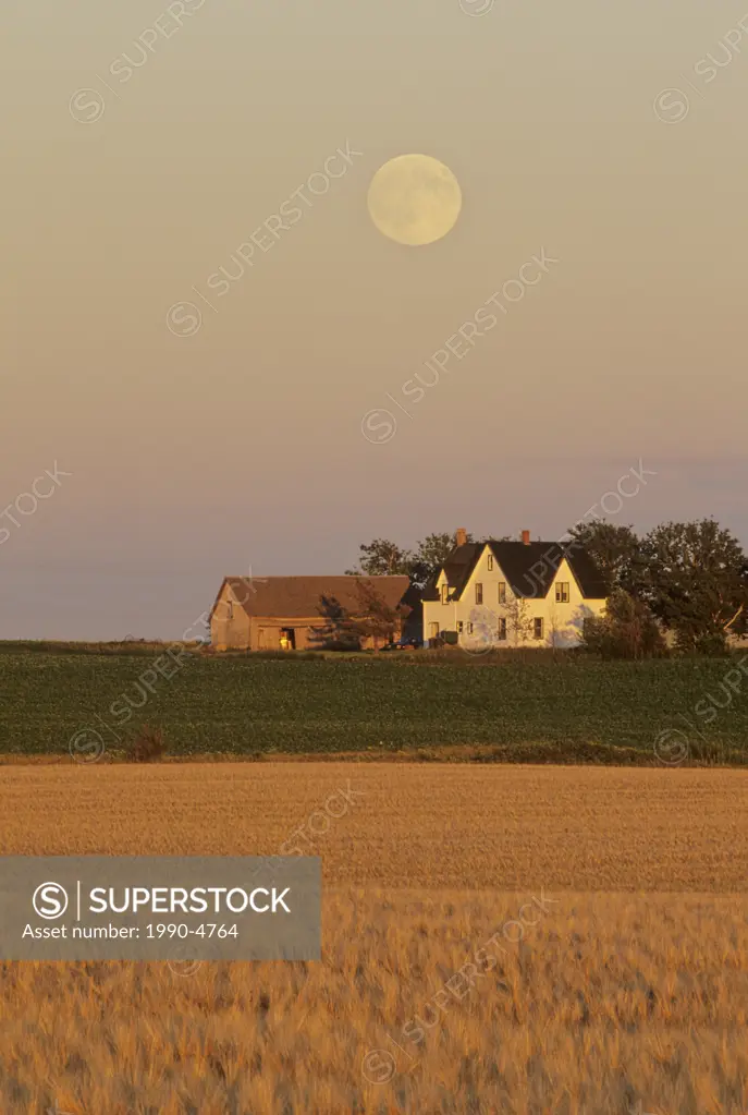 moon over a farm, Freetown, Prince Edward Island, Canada
