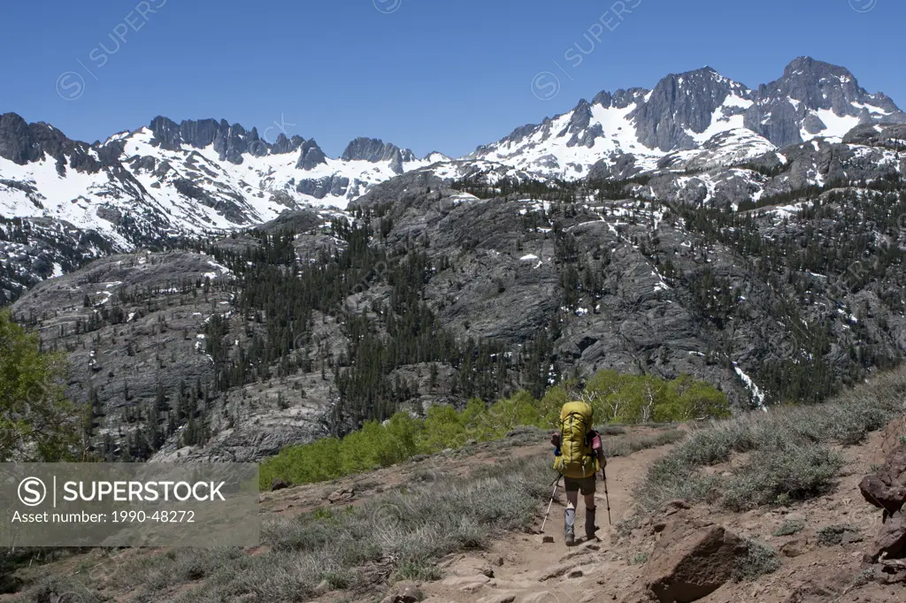 Backpacking to Thousand Island Lake on the Pacific Crest Trail, Ansel Adams Wilderness, Sierra Mountain Range, California, USA