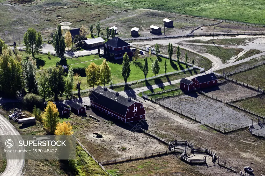 Aerial photography over the Gang Ranch in Cariboo region of British Columbia, Canada